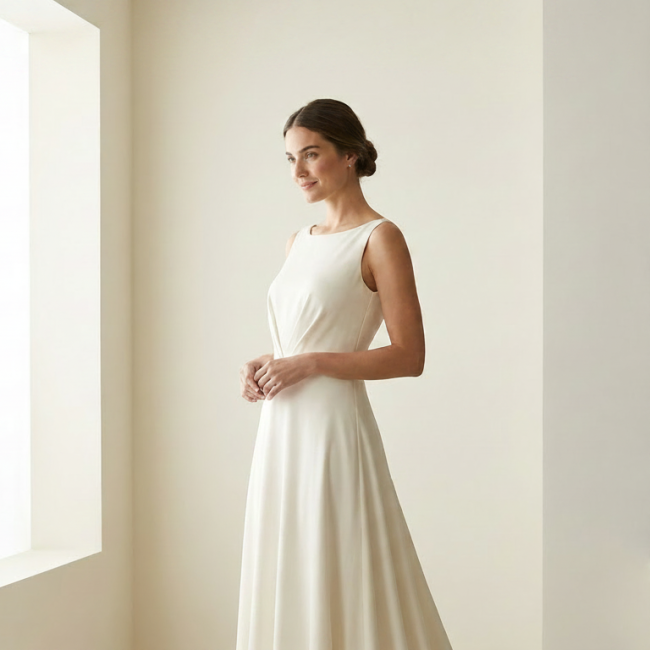 noiva elegante em casamento em maio em ambiente minimalista
